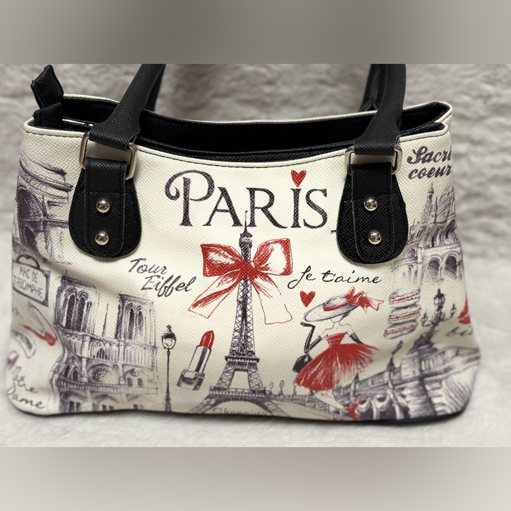 Paris Themed Shoulder Bag Set - Black and Cream - Picture 8 of 13